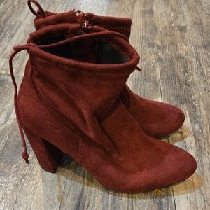 BAMBOO Rich Red Suede Heeled Boots 10